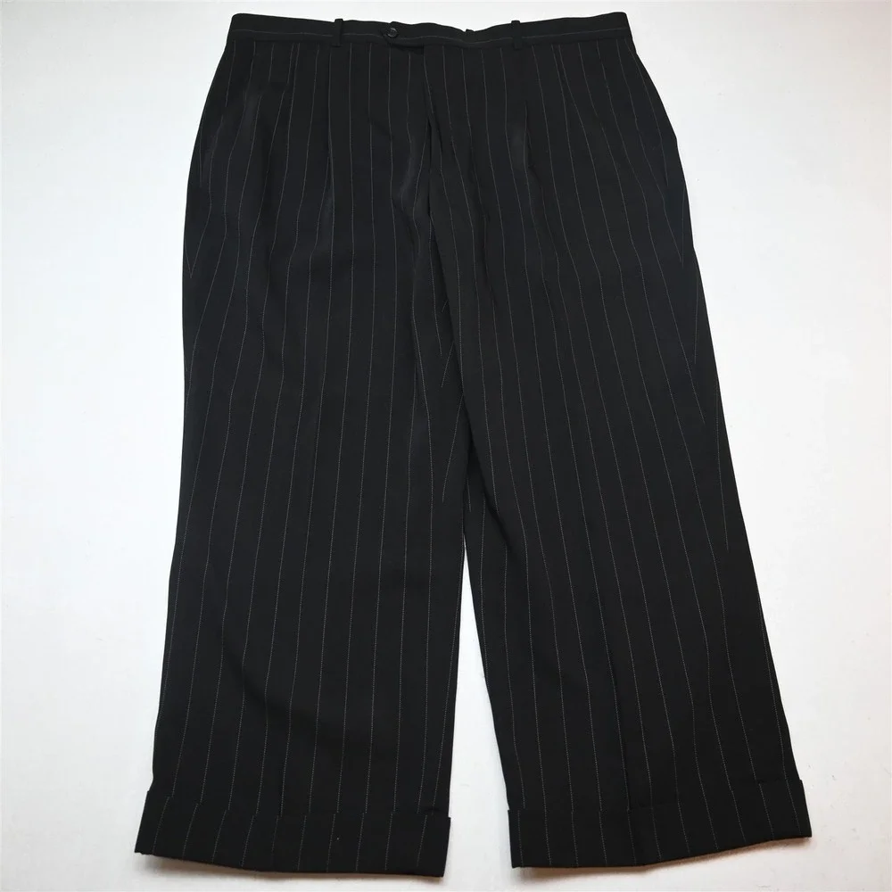 NEW Deadstock Vtg Y2K 2000s Boxy 48R 40x28 Black Striped Mens Jacket Pants Suit